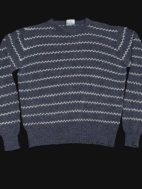 Saturdays Crewneck Sweater Gray Wool Blend Striped Knit Size M Vintage Korean